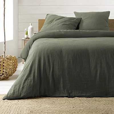 Afbeelding van Douceur d&#039;Intérieur , Beddengoed, 3 delig, 260 x 240 cm, gaaskatoen, Angelia kaki, 100% katoen, Zwilling XL