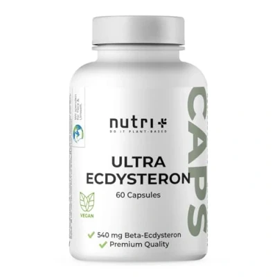 Afbeelding van nutri+ Ultra Ecdysterone capsules hoge dosis + veganistisch 540 mg Beta 250 L Leucine per capsule 60