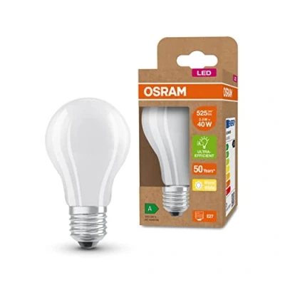 Afbeelding van OSRAM LED spaarlamp, matte lamp, E27, warm wit (3000K), 2,5 watt, vervangt 40W gloeilamp, zeer efficiënt en energiebesparend, pak van 6