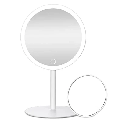 Afbeelding van JUTYUM make up spiegel met verlichting, cosmeticaspiegel, staande spiegel, verlichting 3 lichtkleuren, led, instelbare helderheid, 70 lichtkralen, 10 x vergrotende gratis voor
