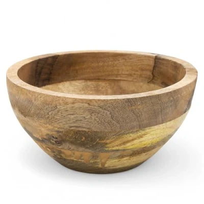 Afbeelding van Mango decoratieve schaal natuur 25 cm houten fruitbord rond decoratief dienblad kaarsendienblad serveerschaal kaarsenschaal
