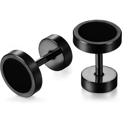 Afbeelding van Mendes heren oorbellen edelstaal Barbell Black