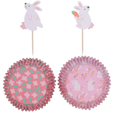 Afbeelding van PME Pasen Cupcake Cases &amp; Toppers Set van 48 Konijntjes
