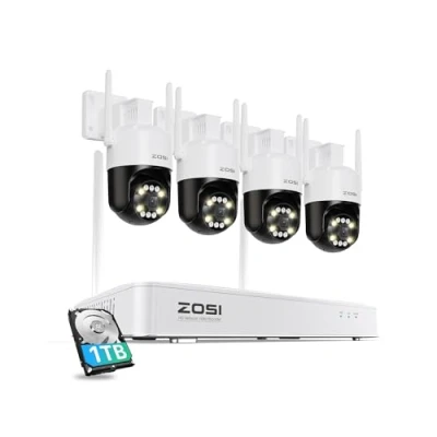 Afbeelding van ZOSI 5MP WiFi 6 bewakingscameraset voor buiten, 4K 8CH NVR, 4x 360 WLAN camera met persoons en voertuigdetectie, nachtzicht in kleur, C296B