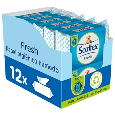 Afbeelding van Scottex Fresh toiletpapier Billendoekjes vochtige doekjes 12 verpakkingen met 38 stuks 12x38 456 stuk
