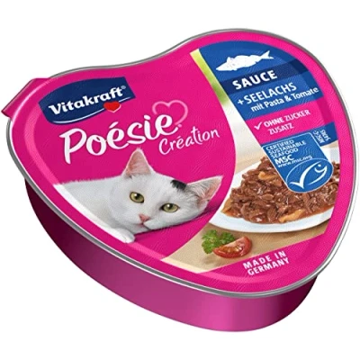 Afbeelding van Vitakraft Poésie Création Kattenvoer nat, met koolvis en spinazie tomaat, hapjes in saus, natvoer voor volwassen katten, zonder toegevoegde suiker (1 x 85 g)