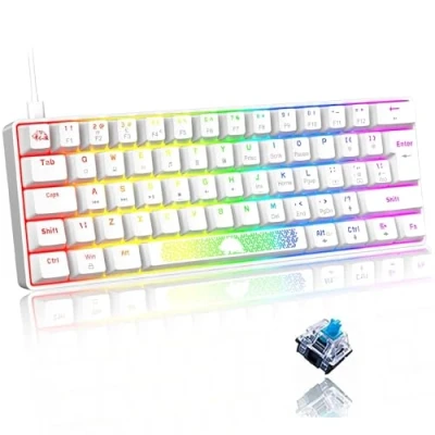 Afbeelding van LEAVEN 60% Compact RGB Type c Wired Wit Gaming Mechanisch Toetsenbord Blauw Switch QWERTY UK Layout LED Verlichten Backlight Ergonomisch Esthetiek Anti Ghosting voor PC Gamer Set Laptop