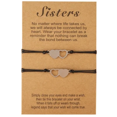 Afbeelding van EmmyRovi Vriendschap Armband op Kaart Sieraden Sister 2 Verguld Zus Cadeau