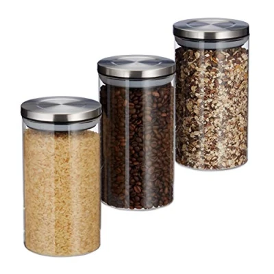 Afbeelding van Relaxdays voorraadpotten set van 3 bewaarpotten glazen pot snoeppotten 1 L