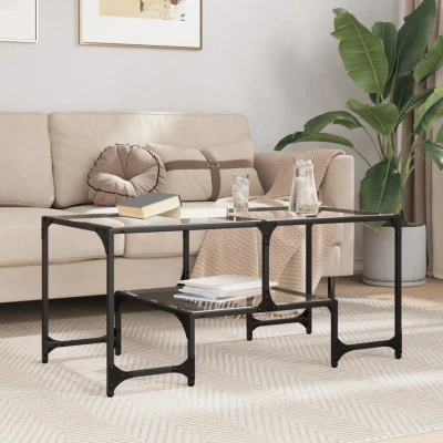 Afbeelding van Salontafel met transparant glazen blad 98,5x50x45 cm staal