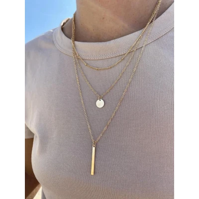 Afbeelding van Joboly Bar Coin Muntje Bolletjes Multilayer Ketting Dames Goudkleurig 45 cm