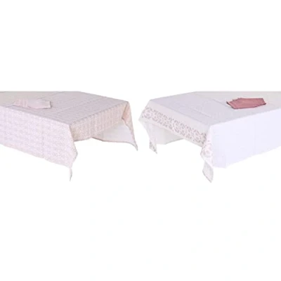 Afbeelding van Placemat en servetten DKD Home Decor 150 x 0,5 cm Roze Wit (2 Stuks)