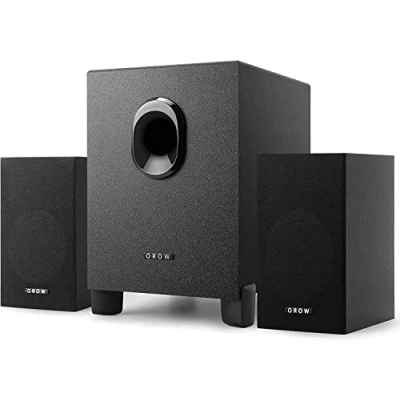 Afbeelding van OROW pc luidspreker, 16 W, 2.1, luidspreker voor met subwoofer, USB aangedreven, hi fi stereogeluid, computerluidspreker, sterke bas, ideaal gaming/pc, hout