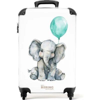 Afbeelding van NoBoringSuitcases.com® Kinderkoffer Kindertrolley jongen en meisje Olifant met blauwe ballon Handbagage koffer lichtgewicht Reiskoffer trolley kinderen Rolkoffer wieltjes Past binnen 55x40x20 55x35x25
