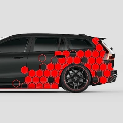 Afbeelding van Finest Folia KX078, set van 2 XXL autostickers, elk 200 x 60 cm, motorfiets, bus sticker, autoaccessoires, honingraat, tuning, decoratie, lijnen, design, folie (05 karmijnrood)