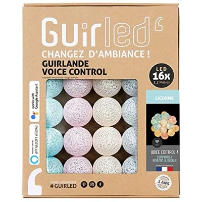 Afbeelding van GuirLED Lichtsnoer met bolletjes, katoen, led, USB, spraakbesturing, Amazon Alexa &amp; Google Assistant, oneindig programmeerbaar, netadapter 2 x USB inbegrepen, 16 ballen 1,6, eenhoorn