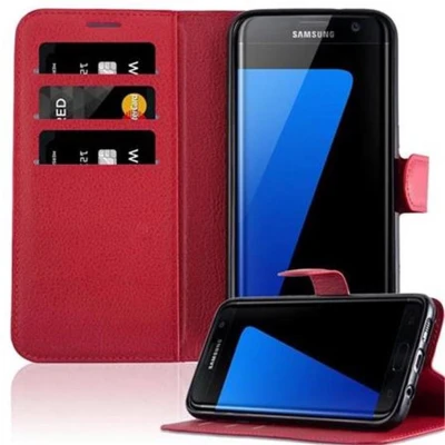 Afbeelding van Cadorabo Hoesje geschikt voor Samsung Galaxy S7 EDGE in KARMIJN ROOD Beschermhoes Cover magnetische sluiting Case