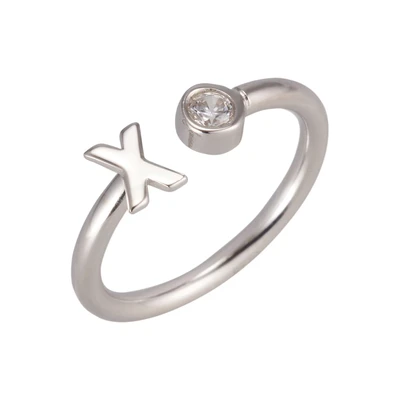 Afbeelding van SINGULARU Gepersonaliseerde Ring Letter Spark Zilver. Verstelbaar. Sterling Zilver 925 met Rodium Plating. One Size. Sieraden voor Vrouwen. X