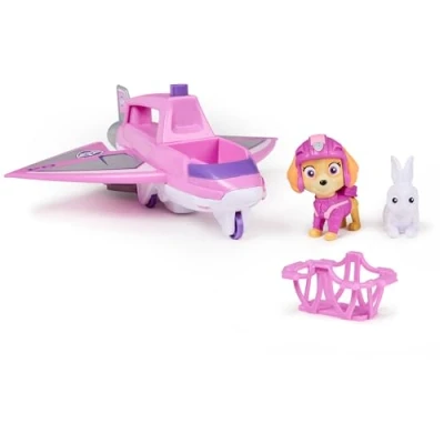 Afbeelding van PAW Patrol: Air Rescue, Skye actiefiguur en Hero Claw Jet vliegtuig met intrekbare klauw, reddingsmand konijn