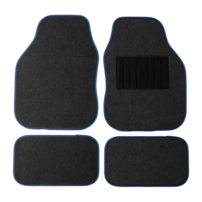Afbeelding van Sakura Auto Mat Set van 4 Heavy Duty Hard Dragen Tapijt Waterafstotend Flexibel Grijs met Blauwe Trim Universele Fit Front Achter Heelpad Antislip Rug RHD