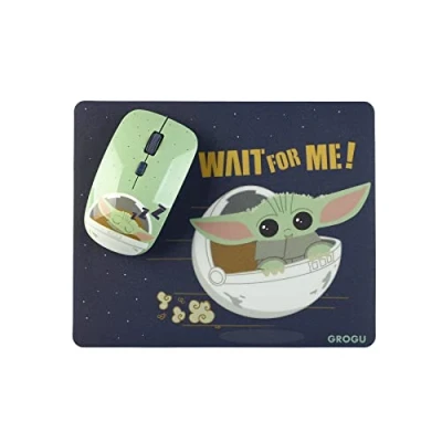Afbeelding van Wondee WMDMCO001 The Mandalorian Star Wars Baby Yoda Grogu, 2 in 1 set, draadloze en muismat, meerkleurig
