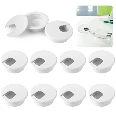 Afbeelding van 10 stuks bureaudoorvoertules, wit, 50 mm (2 inch) bureaukabeldoorvoertules, ronde kabelgatafdekking, kunststof pc computerkabeldoorvoertule voor thuis en op kantoor