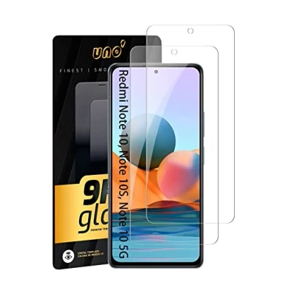 Afbeelding van Uno&#039; Displaybeschermfolie van gehard glas, compatibel met Xiaomi Redmi Note 10, 10S, 10 5G, zeer resistent, zonder luchtbellen, 9H, 2 stuks