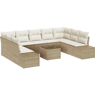 Afbeelding van vidaXL Tuin Sofa Set van 10 Beige en crème Rattan, stof
