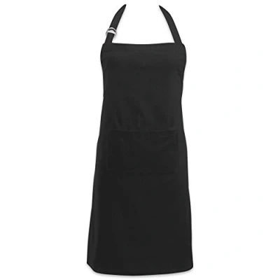 Afbeelding van DII 100% katoen, professionele unisex slabbetje, keukenschort, verstelbare nek en taillebanden, voorzak, duurzaam, comfortabel, restaurant Cafe Unifrom perfect om te koken, bakken, BBQ zwart