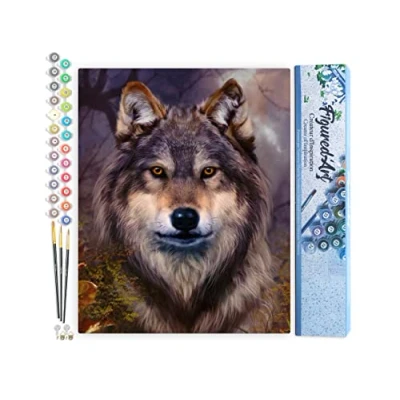 Afbeelding van Figured&#039;Art Schilderen op Nummer Volwassenen canvas Wolfshoofd Handwerk acrylverf Kit DIY Compleet 40x50cm zonder frame