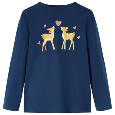 Afbeelding van Kindershirt met lange mouwen hertenprint 116 marineblauw