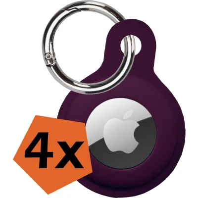 Afbeelding van Hoesje Geschikt voor Apple AirTag Sleutelhanger Hoes Siliconen Aubergine 4 PACK