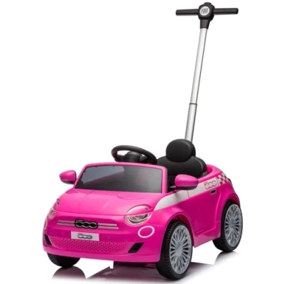 Afbeelding van sun baby Loopauto kinderauto met duwstang, FIAT 500 schuifauto vanaf 18 maanden, duwauto veiligheidsgordel en te openen deur (Roze)