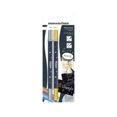 Afbeelding van 6x Metallic Marker Eberhard Faber duo goud en zilver op blister
