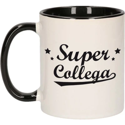 Afbeelding van Super collega mok / beker zwart wit 300 ml Cadeau mokken feest