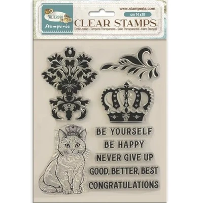 Afbeelding van Stamperia Alterego Clear Stamps Crown and Cat (WTK202)