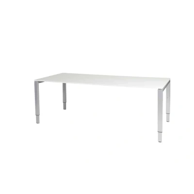 Afbeelding van Domino bureau, hoogte instelbaar (62 85cm) met 200x90cm &#039;zwevend&#039; licht grijs 25mm blad en aluminium (RAL9006) N poot frame