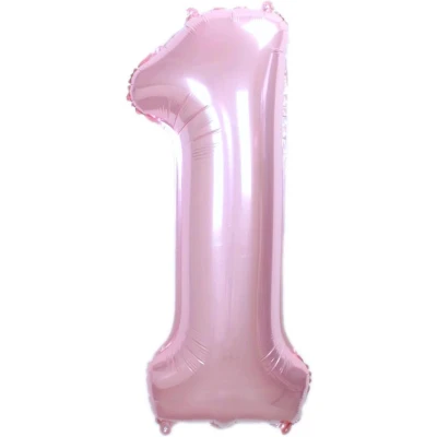 Afbeelding van Folie Ballon Cijfer 1 Jaar Roze 36Cm Verjaardag Folieballon Met Rietje
