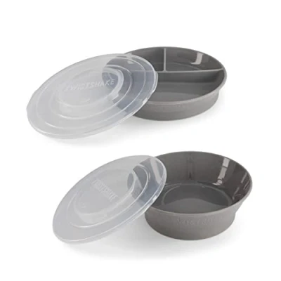 Afbeelding van Twistshake Baby Servies Set Verdeeld Bordje + Kommetje BPA Vrij Eetbordje en Voedings Training Kit voor Kinderen Grijs