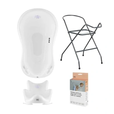 Afbeelding van Hylat Baby Set: Babybadje met standaard &amp; stop, babybad inzet, afvoerslang stabiel en comfortabel voor pasgeborenen baby&#039;s Kleur: Wit, Patroon: Yeti