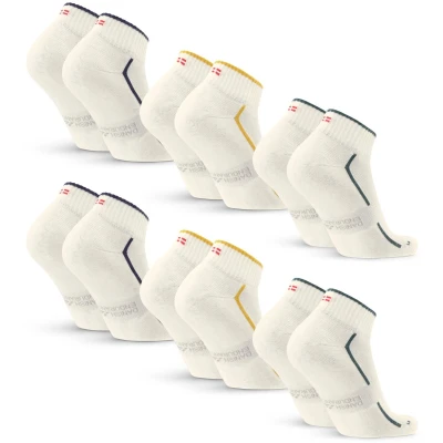 Afbeelding van DANISH ENDURANCE Dempende Sportsokken, Biologisch Katoen, Sokken voor Heren &amp; Dames, Unisex 3 of 6 pack Meerkleurig (2xCrèmewit/Donkergroen, 2xCrèmewit/Marineblauw, 2xCrèmewit/Mosterdgeel) 35 38