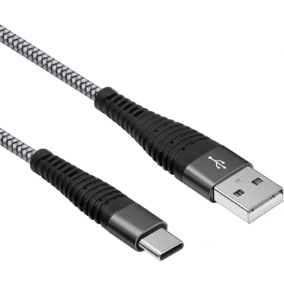 Afbeelding van USB C laadkabel naar A Nylon gevlochten mantel 480 mb/s Grijs 2 meter Allteq