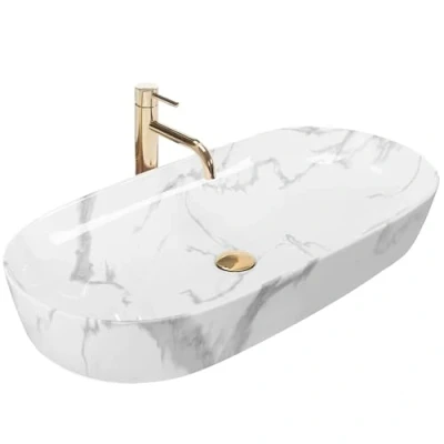 Afbeelding van REA Cleo Opzetwastafel Waskom 81 x 41 135 cm Glans Marmerlook
