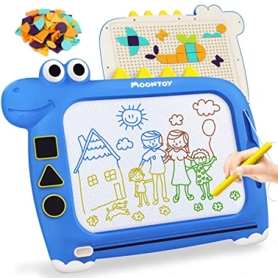 Afbeelding van MOONTOY Tekenbord voor kinderen vanaf 2 jaar, in 1 magnetisch toverbord, tangram blokken, magneetbord, tekenbord, toverschilderbord, cadeau speelgoed 3, 4, 5 meisjes en jongens