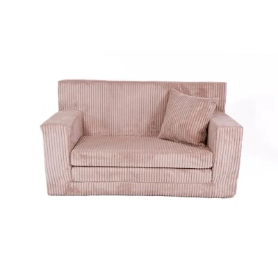 Afbeelding van FORTISLINE kinderbank, uitklapbaar, 83 x 47 43 cm, Oeko Tex, speelbank voor kinderen, 2 in 1, opklapbare bedfunctie, slaapbank van schuim, knuffelig koord, vele patronen (roze)