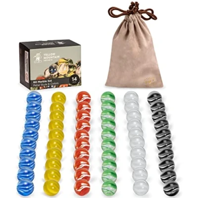 Afbeelding van Yellow Mountain Imports 60 Stuks Doorschijnende Chinese Glazen Knikkers met Bloemblaadjes Motief 14 Millimeter