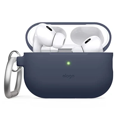 Afbeelding van elago Silicone Hoesje Compatible met Apple AirPods Pro 2e Generatie Case Cover (2022), Beschermend Geval Sleutelhanger, Front LED Zichtbaar Hoes, Ondersteunt Draadloos Laden (Blauw)