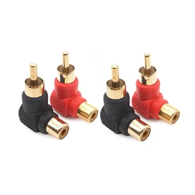 Afbeelding van WANGCL 4 pack 90 graden RCA adapter, mannelijke naar vrouwelijke elleboogconnectoren vergulde haakse adapter voor stereo audio of AV video