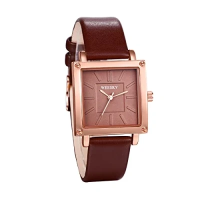 Afbeelding van JewelryWe Polshorloge dames elegant rechthoekig lederen armband analoog kwarts horloge #51435