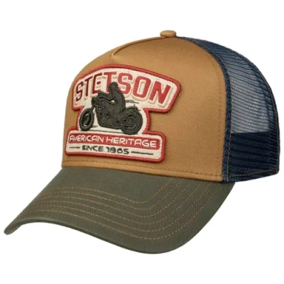 Afbeelding van Stetson Biker Trucker Pet Heren truckercap baseballpet mesh cap Snapback met klep voor Lente/Zomer One Size Small blauw